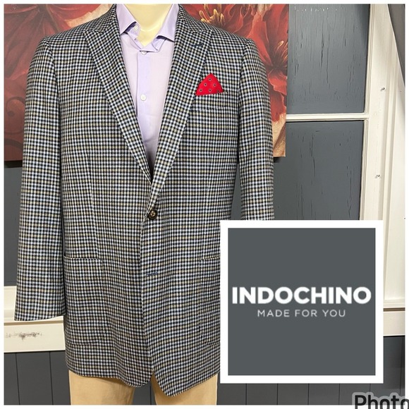 Indochino Other - Indochino Custom Blazer Sport Coat Mens 46R Tailored Navy/Blue/yellow Soft Knit